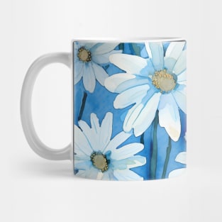 White Daisy Flowers Blue Pattern Mug